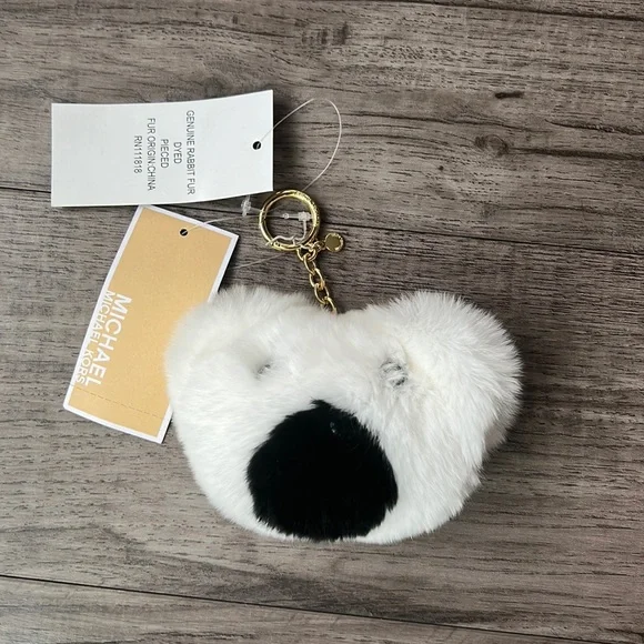 Nwt Michael Kors Teddy Bear Pom Pom Keychain Rabbit Fur
